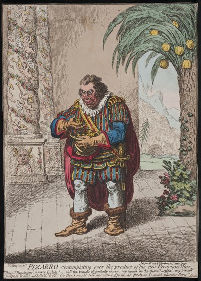 Pizarro contempla il prodotto della sua nuova miniera peruviana, 1799 da James Gillray